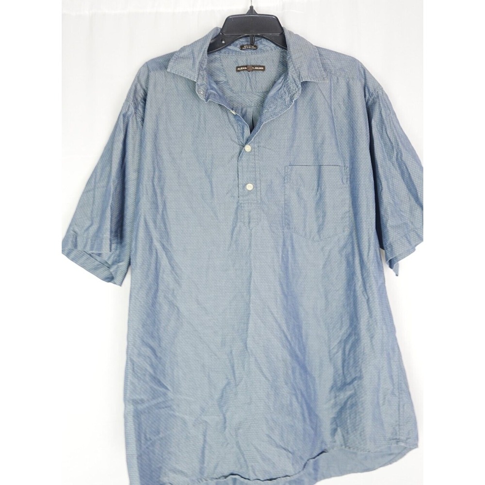 Alexander Julian Shirt Organic Cotton Mens X-Large Blue Dotted print Button
